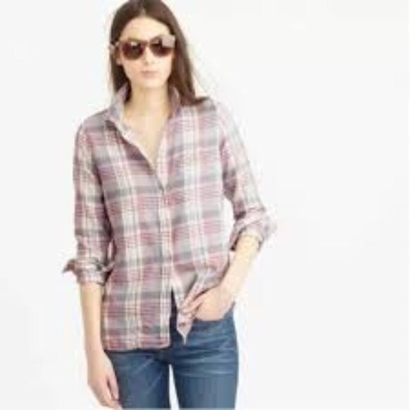 J. Crew Women's Boy Shirt Caspian Plaid Flannel - Size 6 - Picture 1 of 4